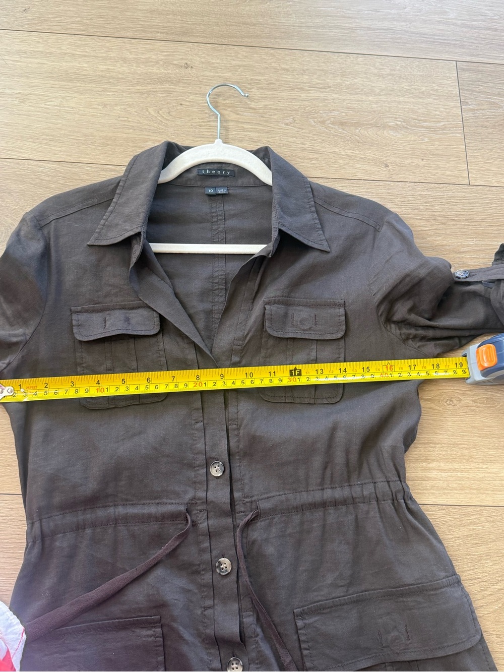 Theory Dorinda Utility Shirt Dress in Dark Brown-sz 10 - Picture 8 of 11